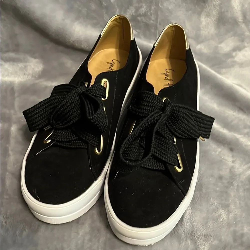Cindi Hinojosa Lace Up Black Suede Sneakers